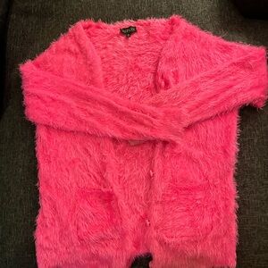 ✨ Rare ✨ c2015 Club Exx Dolls Kill Fuzzy Hot Pink Cardigan size XL